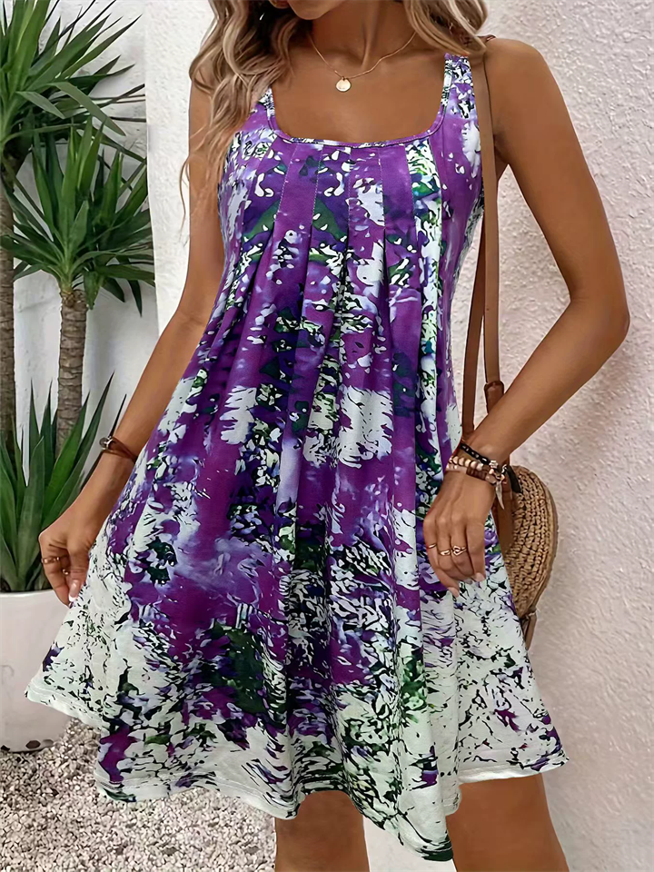 Women's Casual Holiday Style Printed Sleeveless A-Line Beach Tank Dress