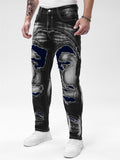 Men's Slim Fit Distressed Ripped Jeans with Patches for Casual Daily Wear