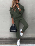 Women's Casual Solid Color Hooded Sweatshirts & Sweatpants Outfit