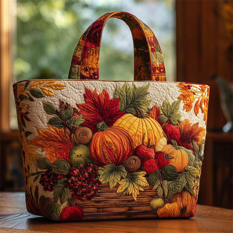 Autumn Harvest Pumpkin Quilted Tote Bag