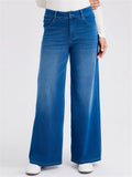 Womens High Waisted Wide Leg Jeans Whisker Denim Pants