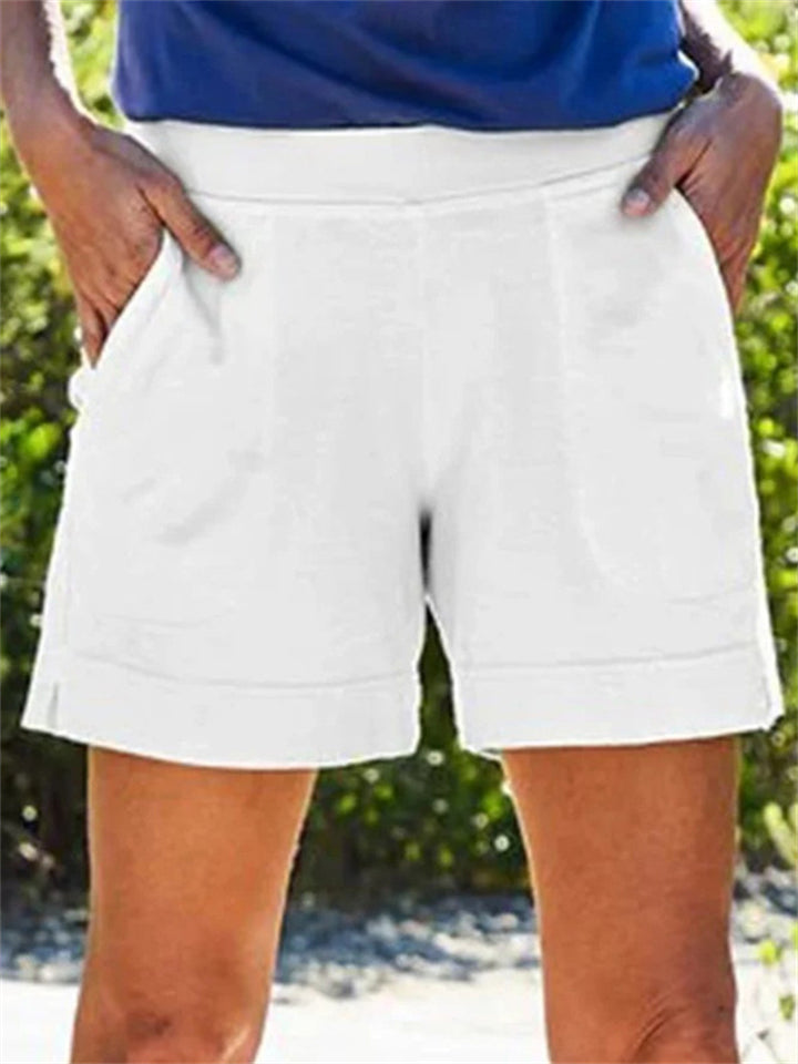 Solid Leisure Elastic Waist Summer Shorts for Ladies