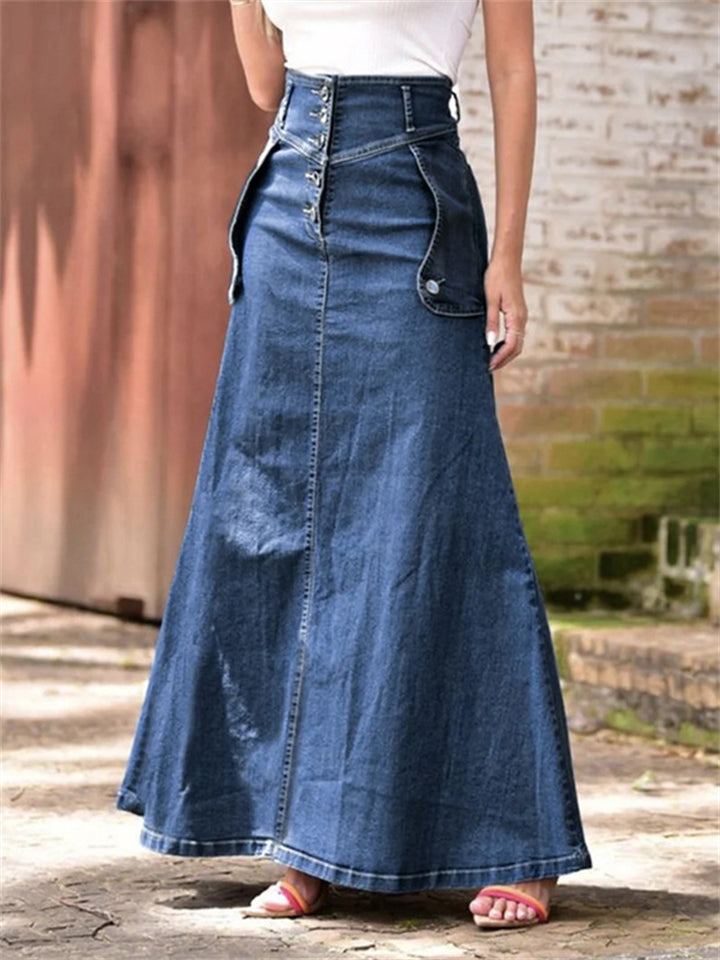 Fashionable Loose Women's Blue Denim Maxi Skirts