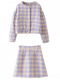 Women's 2Pcs Trendy Houndstooth Pattern Single Breasted Top & Mini Skirt Set