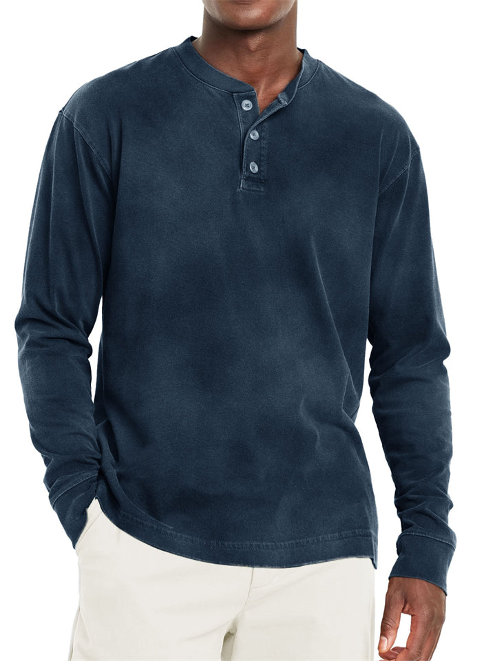 Men's Casual Solid Color Long Sleeve Henley Shirts