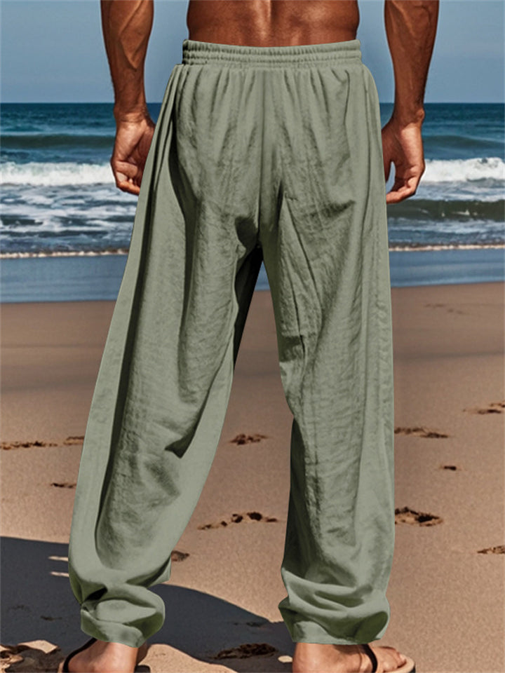 Causal Men's Linen Solid Color Drawstring Pants
