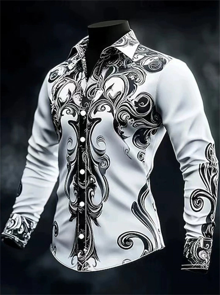 Men's Cool Floral Print Button Up Lapel Long Sleeve Shirts