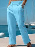 Men's Casual Solid Color Drawstring Side Buttons Pants