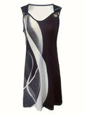 Women's Retro Elegant Printed Knee Length Sleeveless Dress
