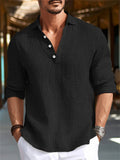Men's V Neck Natural Linen Blend Pullover Shirt