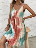Women's Summer Tie-dye Printed Pleated Sleeveless Tank Dress