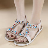 Multicolored Rhinestone Open Toe Beach Sandals for Women
