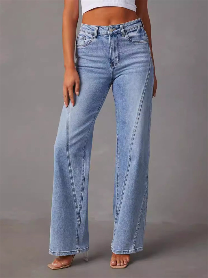 Women's Solid Color High-Rise Splicing Jeans