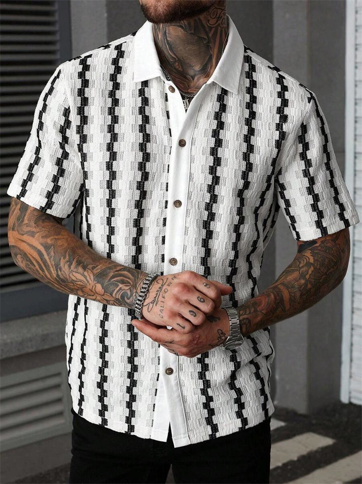 Men's Textured Color Block Geometric Plaid Button Up Summer Shirts