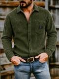 Mens Ribbed Knit Button Down Corduroy Shirt Jacket