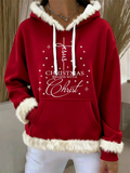 Women Christmas Print Hooded Contrast Trim Pullover Sweatshirt Top