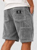 Men Corduroy Elastic Waist Drawstring Multi-pocket Shorts
