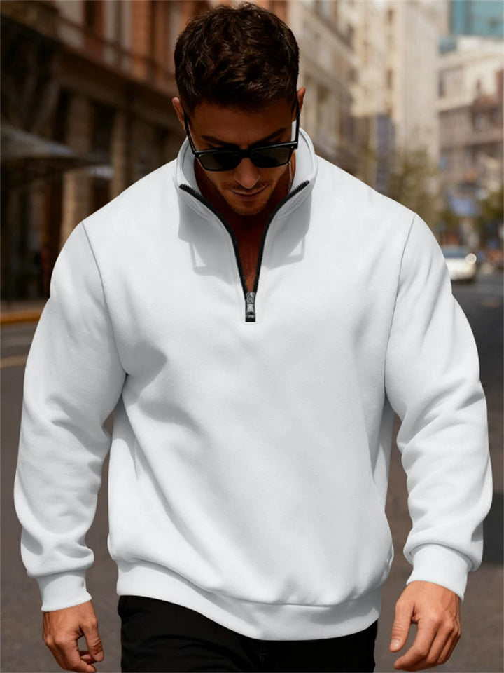 Men's Autumn Fleeced Solid Color Half Zipper Stand Collar Sweatshirts