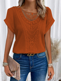 Women's Summer Solid Color Lace Stitching Short Sleeve Shirts