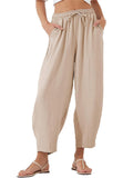 Women's Summer Solid Color Elastic Waist Casual Cropped Pants