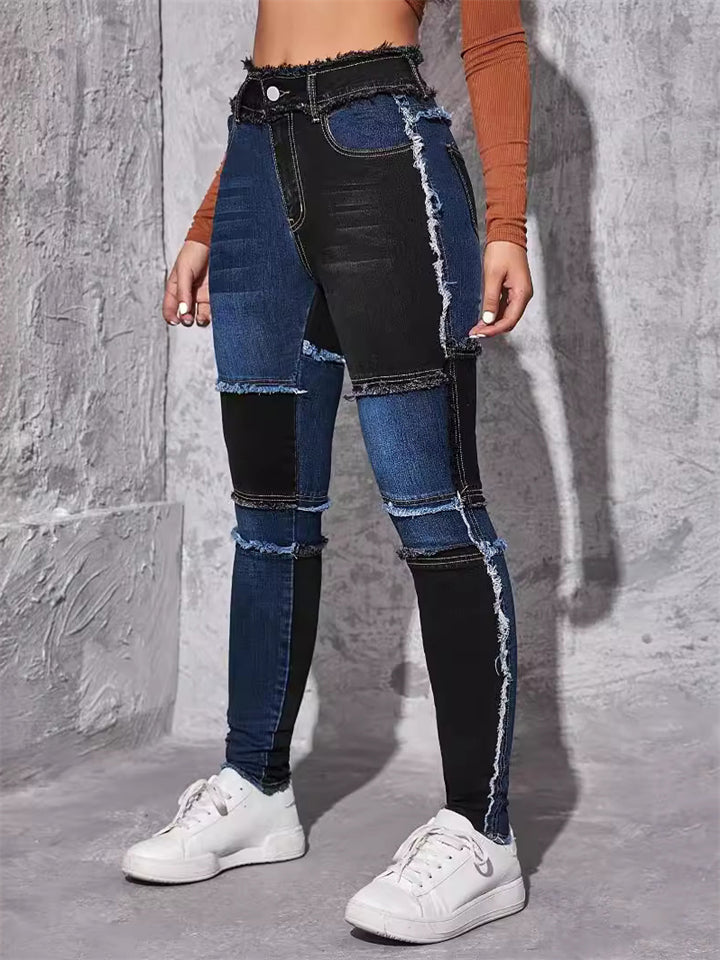 Vogue Skinny Contrast Color Splicing Jeans for Women