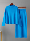Elegant Crew Neck Knitted Sweater + Side Slit Skirt