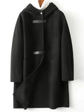 Women's Casual Solid Color Pockets Single Breasted Hooded Coats