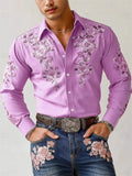 Men's Lapel Floral Printed Long Sleeve Casual Shirts