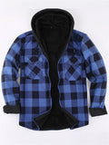 Men's Casual Loose Fit Fleece Lined Plaid Hooded Shirts