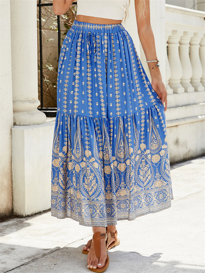 Women's Boho Holiday Style Print High Waist A-Line Beach Skirt