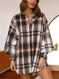 Women's Casual Plaid Puffed Long Sleeve Blouses