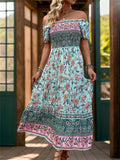 Women's Boho Style Print Off The Shoulder Maxi Dress