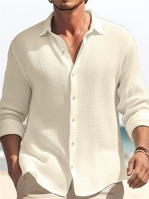 Casual Long Sleeve Lapel Button Up Shirts for Men