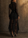 Stunning Waist Tie Lace Design Asymmetric Hem Dress for Prom