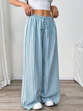 Women's Simple Casual Stripe Wide Leg Drawstring Pants