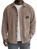 Mens Ribbed Knit Button Down Corduroy Shirt Jacket