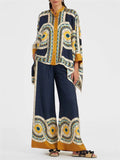 Women's 2pcs Trendy Print Irregular Blouse & Pants Set