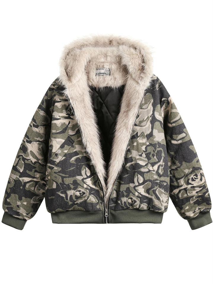 ‌Men's Winter Warm Camouflage Hoodie Parka Coat with Faux Fur Collar‌