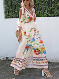 Beautiful Flower Print Side Slit Bohemian Dress for Women