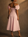 Women Trendy Off Shoulder 3D Floral Midi A Line Party Dress