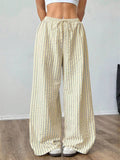 Women's Simple Casual Stripe Wide Leg Drawstring Pants