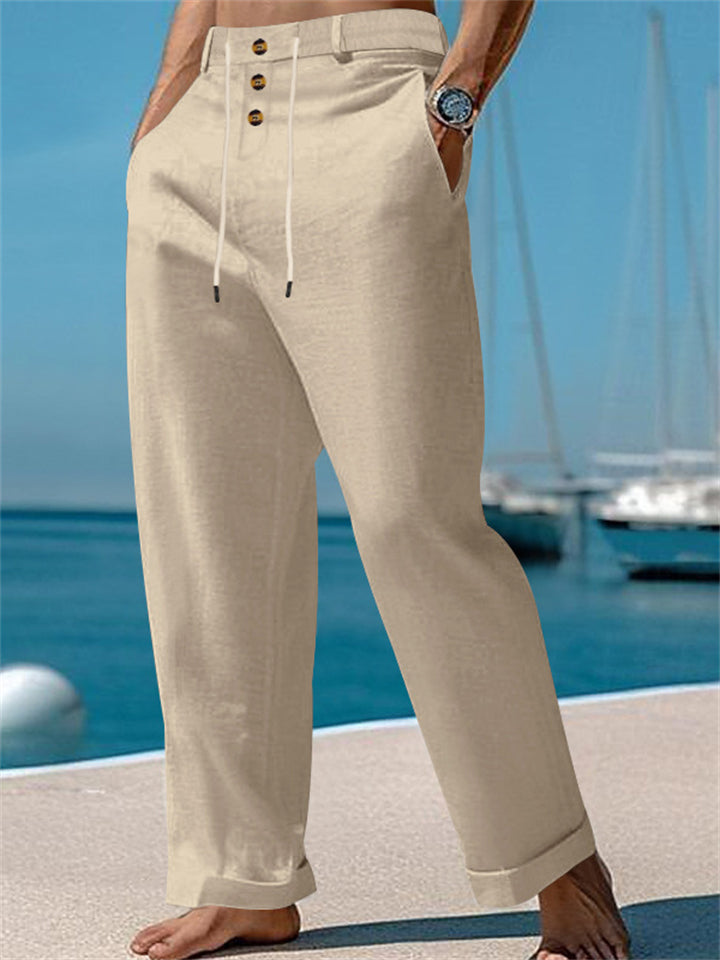 Men's Casual Solid Color High Rise Drawstring Pants