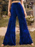Women's Vintage Boho Style Ruffled Velvet Wide Leg Pants