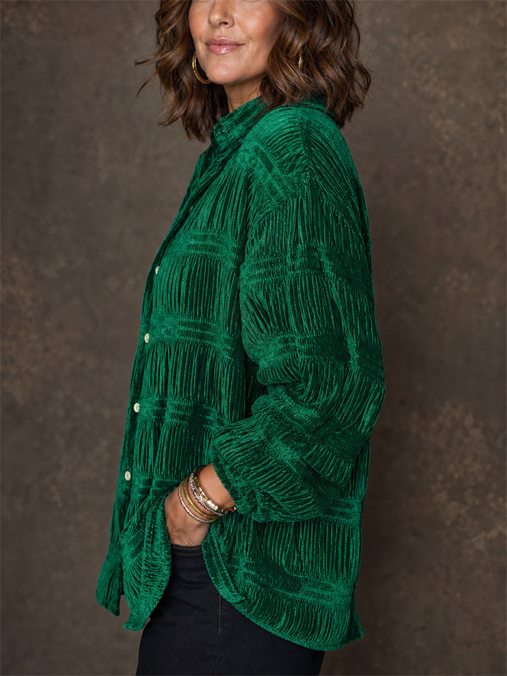 Women Velvet Textured Long Sleeve Button Down Shirts