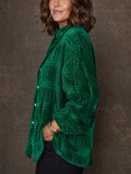 Women Velvet Textured Long Sleeve Button Down Shirts