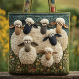 Green Sheep Family Pattern Canvas Tote Bag