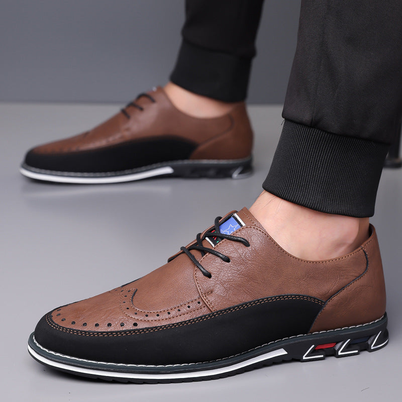 Men's Casual Faux Leather Lace Up Flats Brogue Shoes