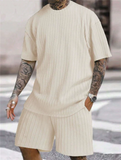 Men's Summer Ribbed 2 Piece Drop Shoulder Short Sleeve Casual Outfit