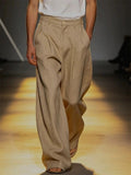 Mens Old Money Style High Waisted Pleated Wide Leg Relaxed Trousers