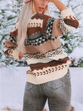 Women's Diamond Printed Splice Vintage Round Neck Sweater